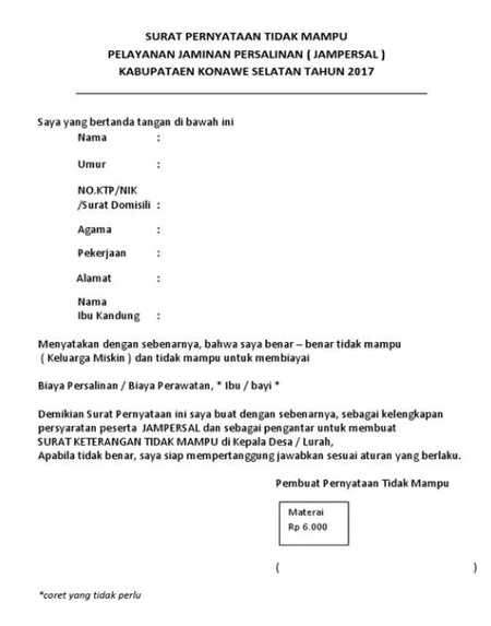 Contoh Surat Jaminan Persalinan dari Desa