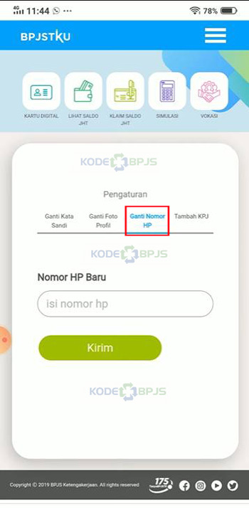 Klik Pada Ganti Nomor HP