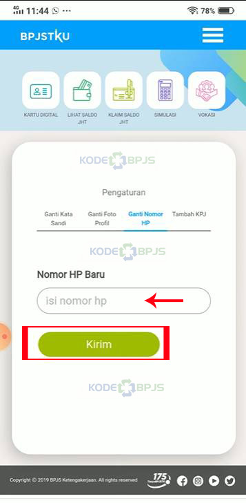 Masukkan Nomor Baru dan Klik Kirim