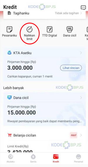 Pilih Naikkan Limit