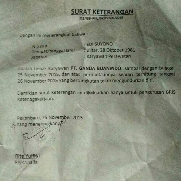 Surat Permohonan Pencairan Dana Jamsostek