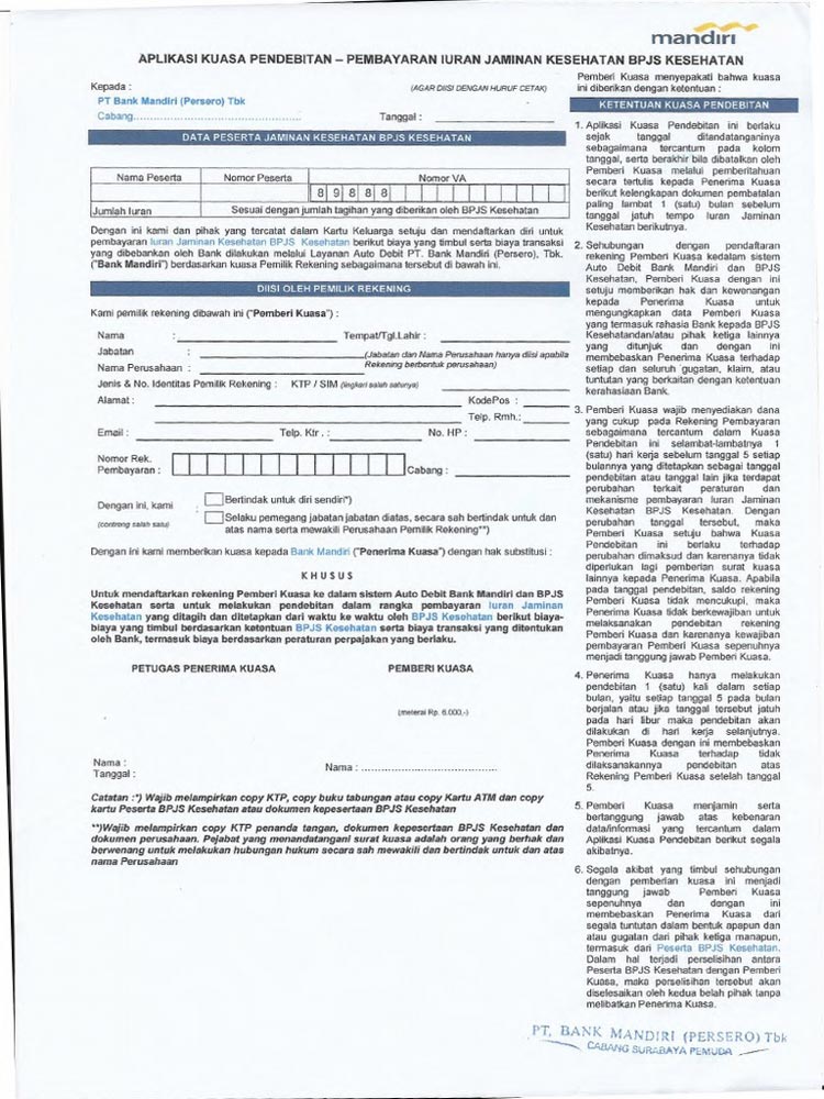 Contoh Formulir Autodebet Iuran BPJS Kesehatan