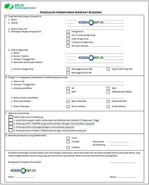 Formulir Pengajuan Beasiswa BPJS Ketenagakerjaan