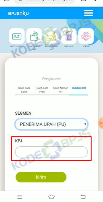 8. Masukkan Nomor KPJ