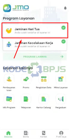 3. Klik Jaminan Hari Tua