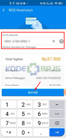 4. Input ID Pelanggan Atau Nomor Peserta BPJS