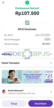 8. Cara Bayar BPJS Kesehatan Lewat OVO Berhasil